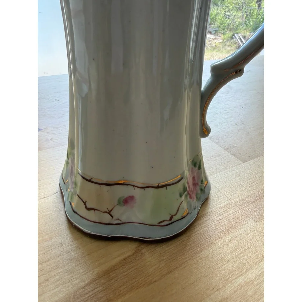 Vintage Hand Painted Porcelain Coffee Pot Floral Gold Japan Tea Chocolate‎ Pot